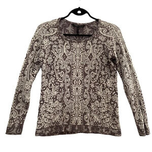 BCBGMaxAzria Silk Rayon Paisley Crew Neck Sweater Top Women's XS